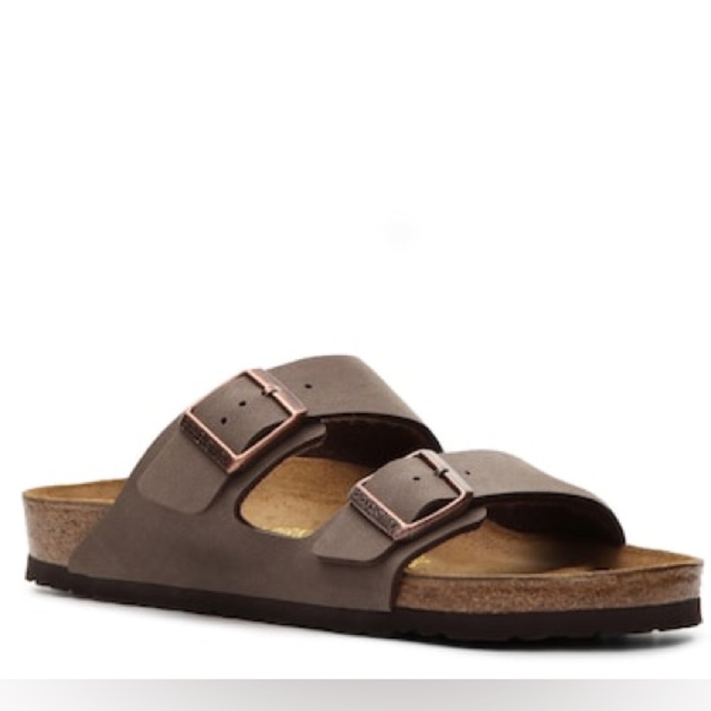Birkenstock Brown Arizona Double-Buckle Leather Slide Sandals